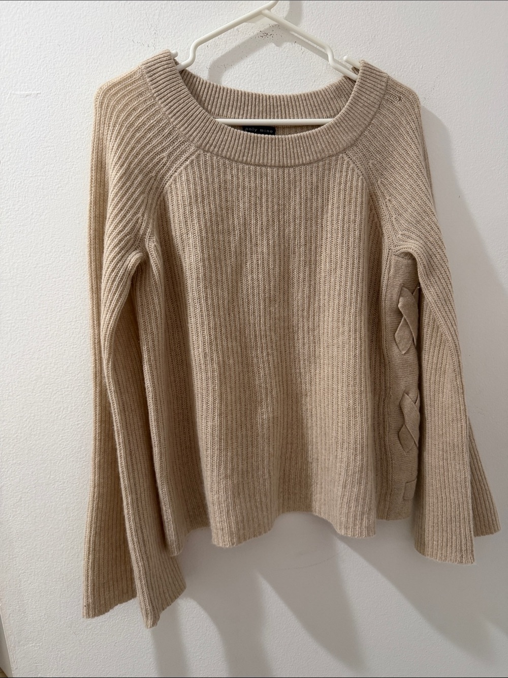 Only Mine Beige Ribbed Crewneck Sweater with Side Braid - Picture 1 of 12